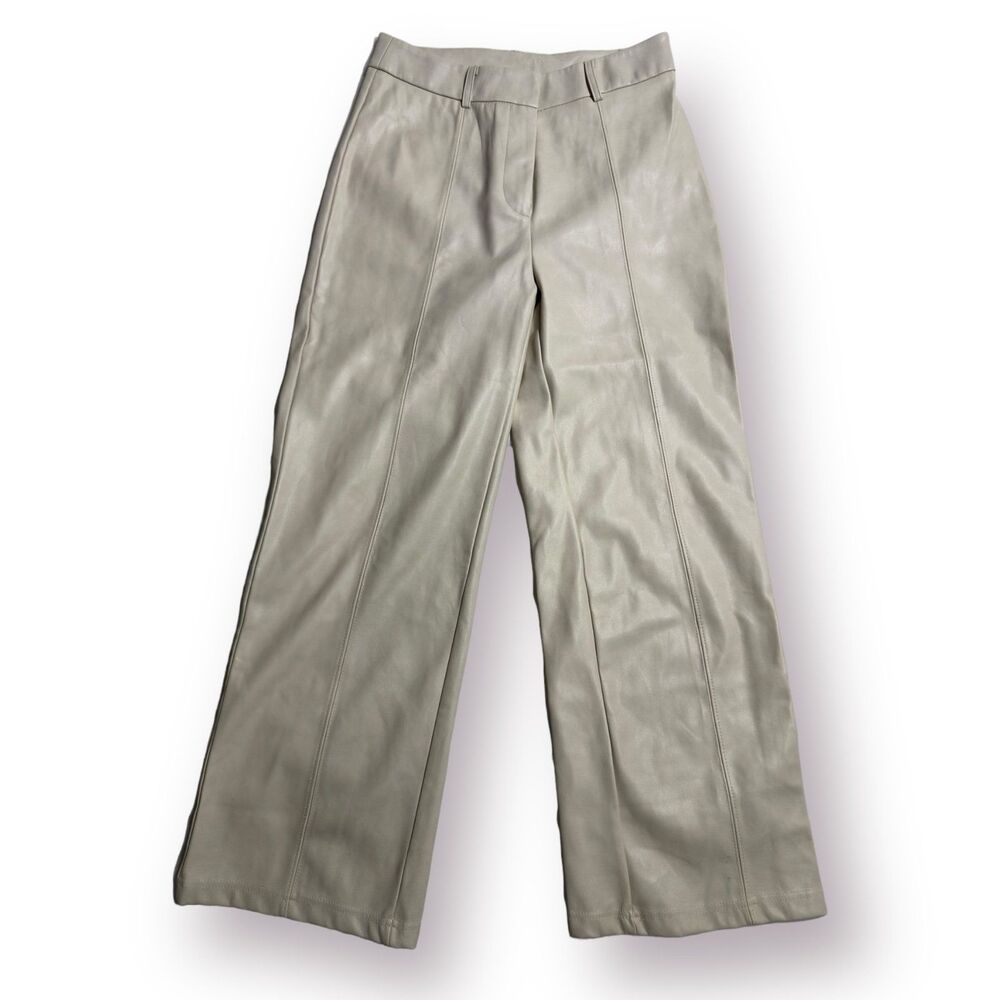 7 For All Mankind Pants Womens Small Wide Leg High Rise Y2K Cream Faux‎ Leather